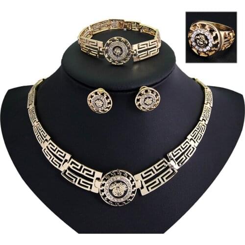 Fine USA Gift Earring Bracelet Necklace Ring Jewelry SETS Europe Retro suits big foreign high-grade alloy hollow four piece