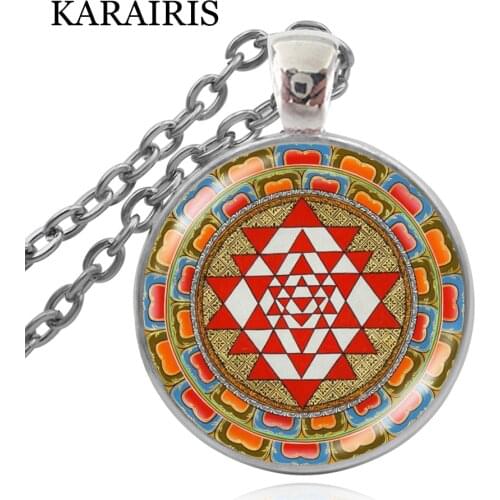 KARAIRIS Hot Buddhist Sri Yantra Necklace Jewelery Pendant Sacred Geometry Glass Mandala Buddhist Necklace For Women Man Jewelry