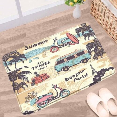 Palm Tree Bathroom Mat Bus Vacation Sunset Green Plant Forest Sea Scenery Non-slip Rug Bath Kitchen Indoor Entrance Aisle Carpet
