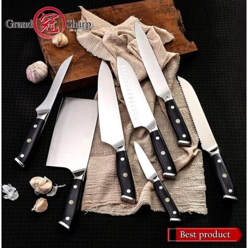 GRANDSHARP Kitchen Knife Germany 1.4116 High Carbon Steel Santoku Boning Cleaver Home Cooking Tool Japanese Kitchen Knives Gift