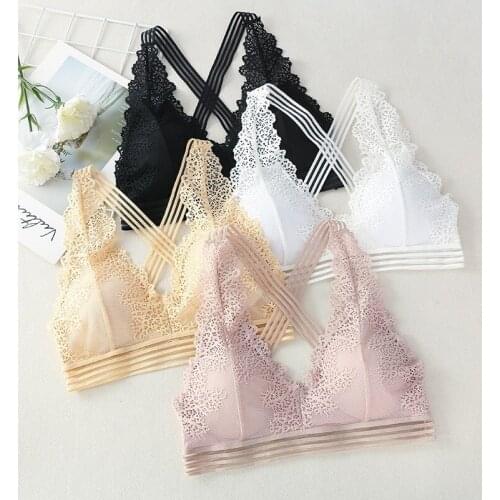 Hot Sale Wholesale Women Sexy Lace Deep V-neck Bra Summer Tank Top Beauty Back Padded Bra Female Underwear New