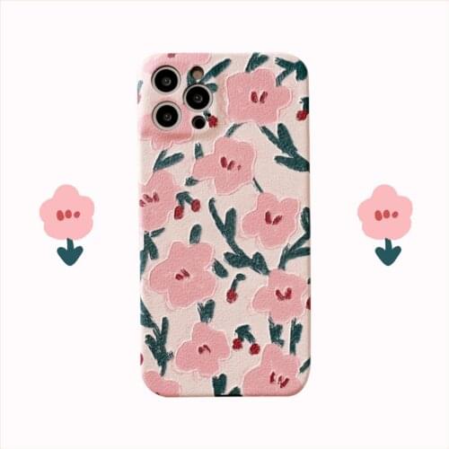 LISM Pink Flowers Phone Case For IPhone11 12 Pro Max 7 8 X XS Max XR SE Lens Protection Silicone Shockproof Phone Shell Cover