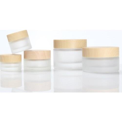 12pcs X 5g 10g 20g 30g 50g Frost Glass Cosmetic Cream Jar With Wood Grain Lid Makeup Skin Care Lotion Container Pot Bottles