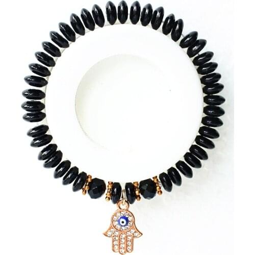 ISINYEE Fashion Hamsa Evil Eye Charm Bracelet For Women Girls Adjustable Glass Crystal Beads Bracelets Christmas Gifts Jewelry