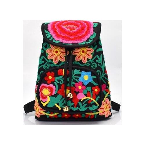 Fashion bohemian embroidery women shopping backrack!Nice national floral prints lady hasp backpacks All-match canvas backruck