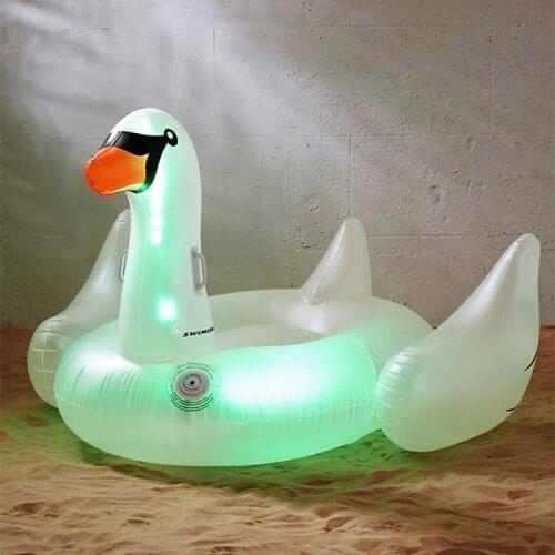 LED Lighted Swan Inflatable Pool Float Multicolor 200CM Giant Ride-On Swan Swim Ring Beach Bed Sunbathe Mat Water Party Pool Toy