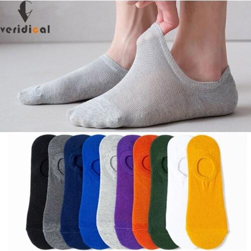 Summer No Show Socks Mens Cotton Breathable Mesh Bright Color Non-Slip Soft Harajuku Deodorant,Ankle Invisible Socks Hot Sell