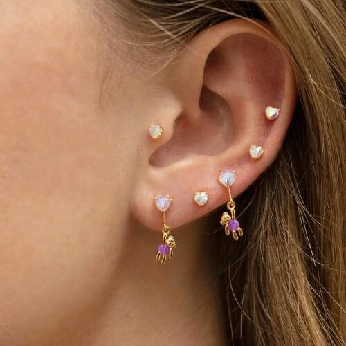 New Gold Silver Color Tredny Dangle Drop Earring Micro Pave Heart CZ Bear Hug Charm Mini Cute Animal Girls Gift Jewelry