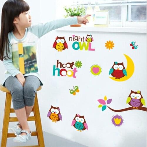 Very cute Owl wall sticker PVC Material waterproof DIY owl wall decals For kids room kindergarten wall decor sticker