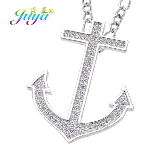 Juya Handmade Micro Pave Zircon Anchor Pendant Necklace For Women Men Fashion Latest Jewelry Wholesale Supplies