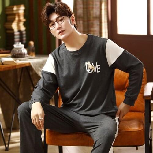 PUREcotton Pullover Long Sleeve Trousers Pajama a Sets Spring Boy Man Jammies O-Neck Home Casual Sleepwear Nightwear Pyjamas CKE
