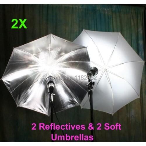 Flash Diffuser Brand New 2 Reflective & 2 Shoot Through Soft 33" Umbrellas White Reflective Umbrella+Black/Silver Reflective