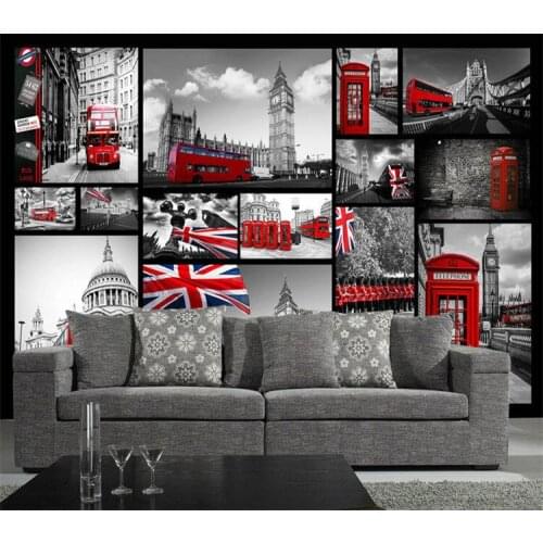 Retro Buildings Large Mural London Night Scene Red Bus Cafe Wallpaper Living Room TV Background Wallpaper
