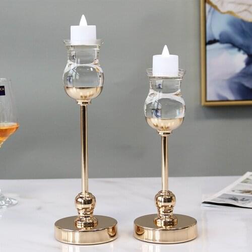 Nordic Luxury Candle Holders Crystals Metal Gold Wedding Decoration Table Centerpieces Candle Holders Bougeoir Home Decor DB60ZT