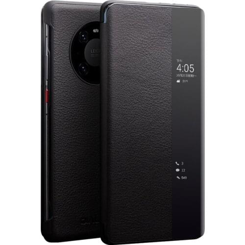 QIALINO Luxury Genuine Leather Phone Cover for Huawei Mate 40 Pro+ Ultra Slim Flip Case with View Window for Huawei Mate 40