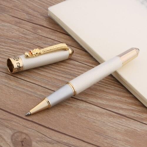 JINHAO 1000 Signature Silver ball point pen wave and Golden Faucet clip Luxury metal RollerBall Pen Stationery Office Supplies