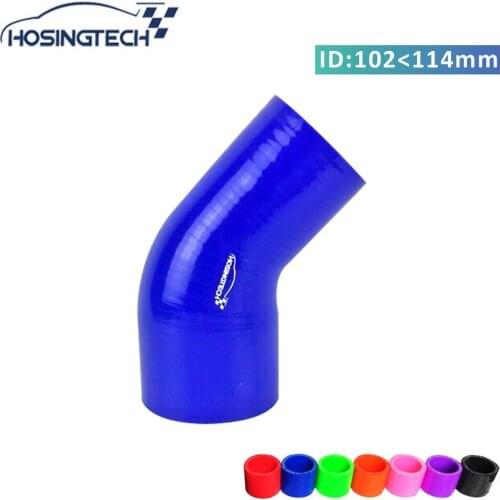 HOSINGTECH-large diameter 4.5"-4" (114mm to 102mm) blue automotive 45 degree silicone hose reducer
