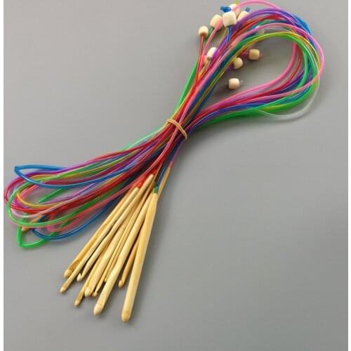 12 Sizes 3.0-10.0mm 120cm Afghan Tunisian Rug Crochet Hooks Set Bamboo Knitting Needles With Colored Tube