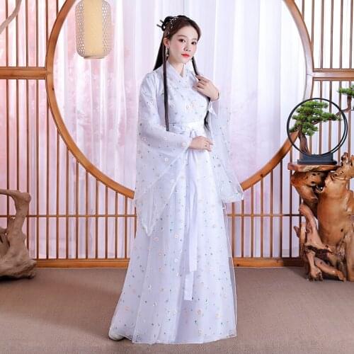 Chinese Traditional Folk Dance Costume Women Ancient Hanfu Dress Oriental Style Floral Hanfu Dress Suit Fairy Cosplay SL5112