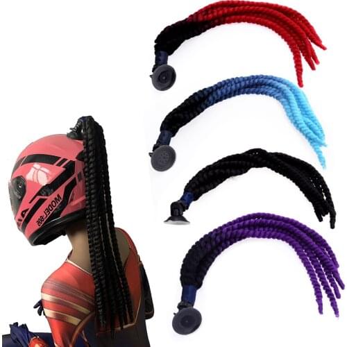 Universal 60cm Gradient Ramp Helmet Sucker Removable Braids Ponytail Pigtails Hair Dreadlocks for Motorcycle Bike