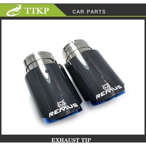 1 Piece Universal Exhaust Pipe Nozzles Glossy Carbon Fiber+Stainless Steel Flange Muffler Tip With Remus Logo