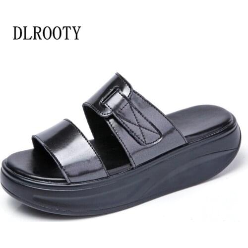 Women Sandals Flip Flops 2018 Summer Shoes Woman Peep Toe Wedges Fashion Leather Platform Female Slides Ladies Hook & Loop