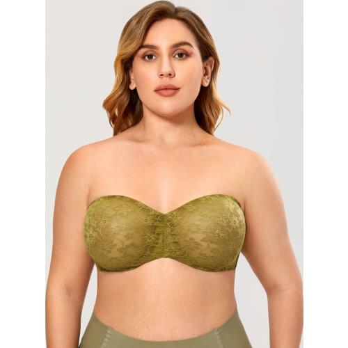 Womens Sexy Transparent Lace Underwire Strapless Minimizer Bra Plus Size Non-Padded