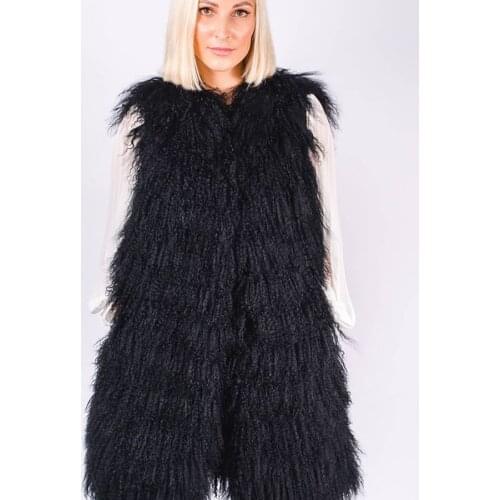 Lamb Fur Vest Women Sheep Gilet 80 cm Long Jacket 2021 New Autumn Winter Casual Fashion Fur Coat