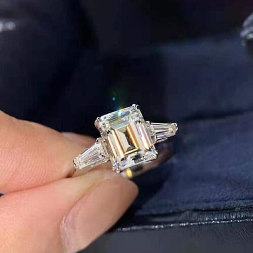 100% 925 Sterling Silver Luxury 3 Carats Emerald Cut High Carbon Diamond Bridal Rings Sparkling Wedding Party Fine Jewelry Gifts
