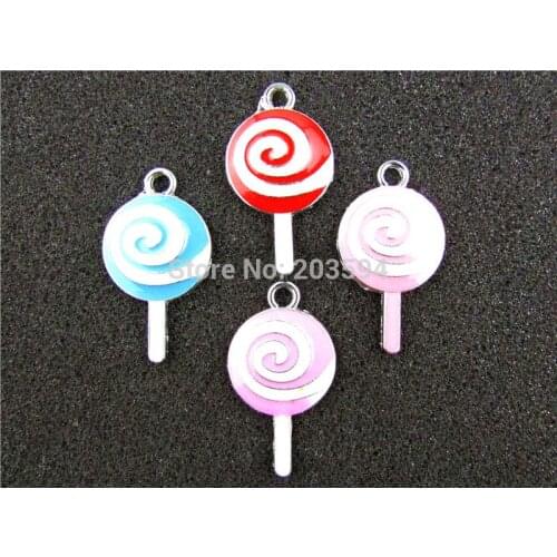 AE331 Mix Color 20Pcs Alloy Metal Enamel Candy Charms Pendants 35x19mm