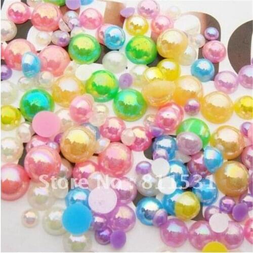 4400PCS Random Mix Size AB Shiny Color DIY Half Round Flatback Pearl Beads ABS Plastic Imitation Half Pearl Nail Arts Decoration