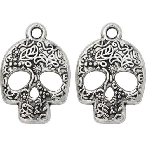 Antique Silver Plated Skull Head Charm Pendants for Bracelet Necklace Jewelry Making DIY Handmade Craft 24x16mm