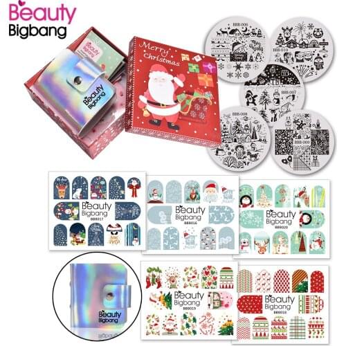 BEAUTYBIGBANG 11Pcs/1SET Xmas Gift Christmas Nail Art Stamping Plates Manicure Stickers Charm Nail Art Decoration Tool Set