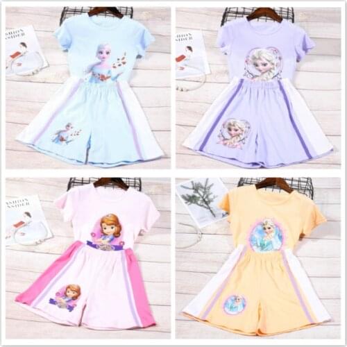 Brand Designer Cartoon Frozen Anna Elsa Sophia Print Baby Girl Summer Clothes T-shirt+Shorts Baby Girl Casual Sport Clothing Set