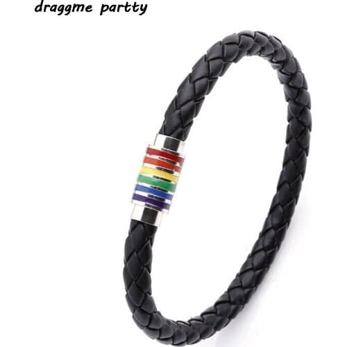 Trend Popular Rainbow Jewelry Charm Leather With Stainless Steel Accessories Gay Pride Bracelet For Gay Bangles