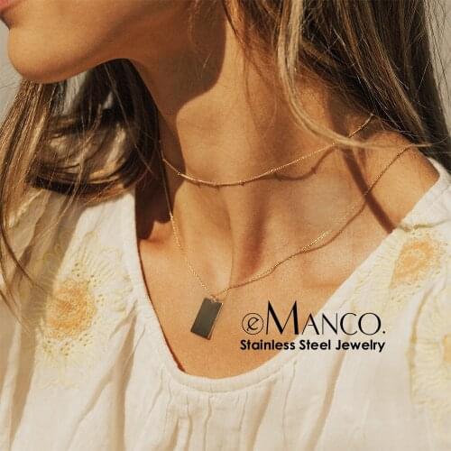 E-Manco 2PCS Chain Choker Two Layers pendant Necklaces Gold Color Bead Chain All-match Necklace for Women jewelry Gift