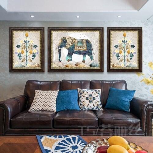 EECAMAIL European Style Diamond Painting Full Diamond Living Room Auspicious Elephant Triptych Diamond Embroidered Wealth Tree