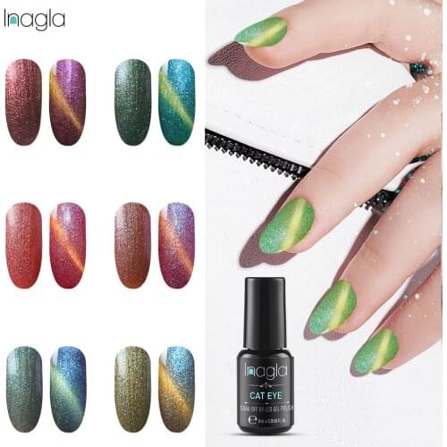 Inagla 8ML Chameleon Cat Eye Nail Gel Polish Magnetic Soak off UV LED Nail Polish Lacquer Varnish Primer Top Nail Art Manicure
