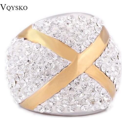 Newest Two Tone X Shape Cross Ring For Women Wedding Trendy Jewelry Stainless Steel Dazzling CZ Stone Large Modern Rings Anillos