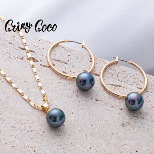 Hawaiian Polynesian Pearl Jewelry Sets Colorful Bead Gold Plated Chains Necklace 2021 Hoop Earrings Necklaces for Women Girls
