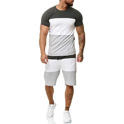 Men Clothes Loose Round Neck Summer Striped Stitching MenS Sets Casual Tracksuit Short Sleeve Sweatshirts Sports Suit Black