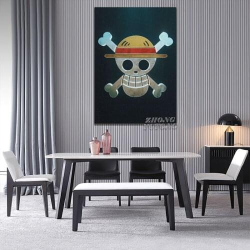 Luffy Emblem Logo One Piece Poster Frame Canvas Wall Art Decoration Prints For Living Room Home Framed Wooden Decor Painting