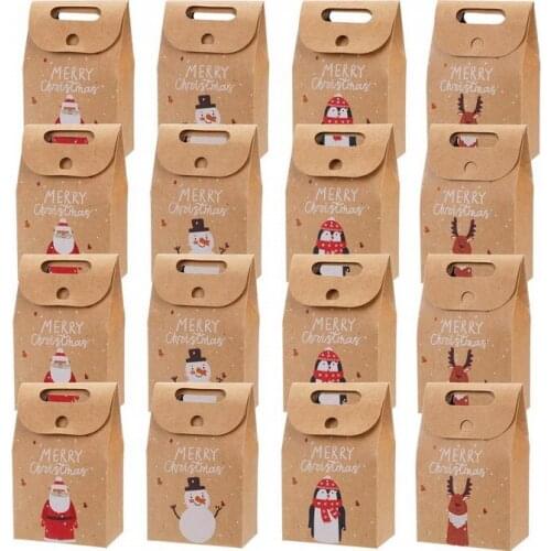 240PCS Christmas Treat Bags Kraft Paper Gift Bags with Santa Claus Snowman Deer Design for Christmas Party Handmade Craft