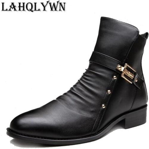 Mens Chelsea Boots Male Ankle Shoes Luxury Brand Braid Leather Men Boots Dress Shoes Party Wedding Casual Flats M201