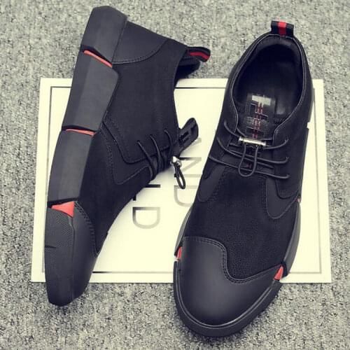 All Black Mens leather casual shoes Fashion Sneakers flats