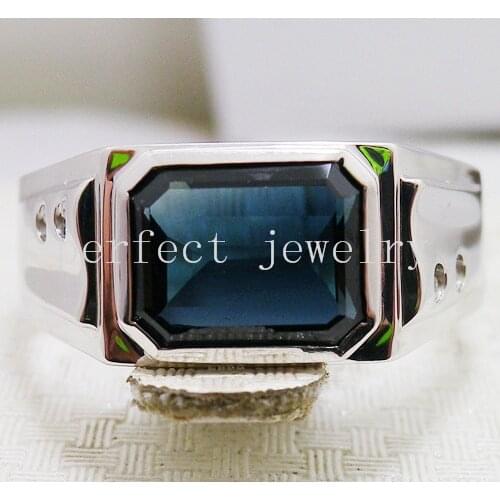 Sapphire men ring Free shipping Natural real blue sapphire 925 sterling silver 2.75ct gem Fine gem jewelry #15052503