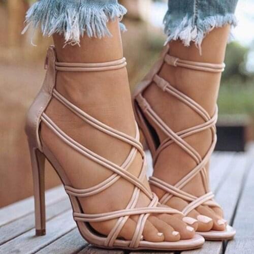2021 New Top Sale Sandals Cross-ribbon High-heeled Sandals Hollow Fishmouth In Womens Shoes Plus Size 43 ZL-B740