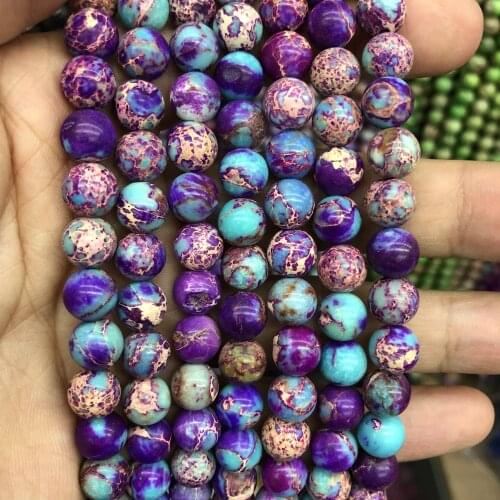 Charming Blue Purple Imperial Jaspe r beads Sea Sediment Stone Beads 4MM 6MM 8MM 10MM Round Stone Loose Beads for jewelry 15.5"