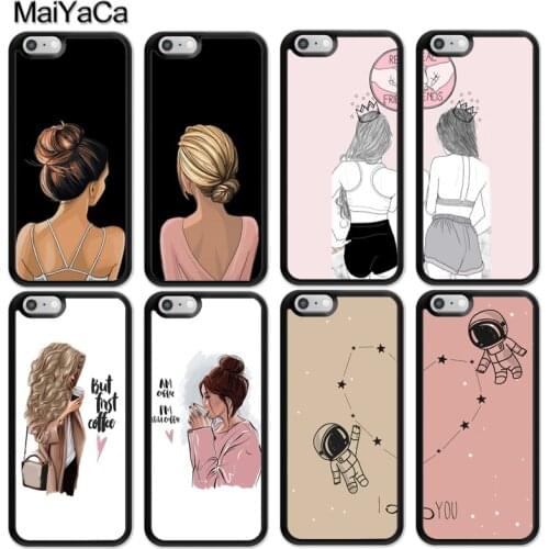Girls Brunette Blonde Best Friends BFF Matching Case For iphone 12 mini 11 Pro MAX X XR XS MAX SE 2020 6S 7 8 Plus 5S Cover