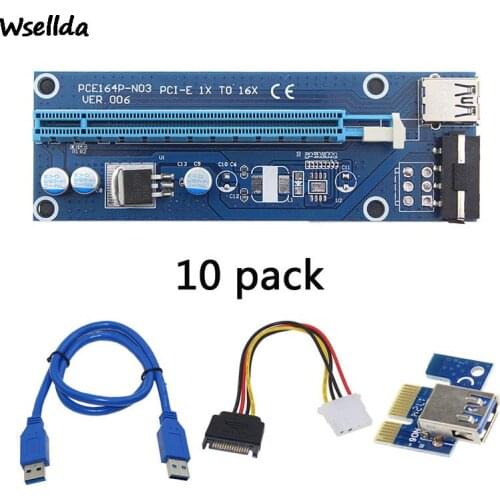 10pack VER 006 Pci-e Extender Pci Express Riser Card 1x To 16x 60cm Usb 3.0 Cable Sata To 4pin Molex Power For Btc Miner Machine